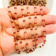 GAR3. Garnet Wire Wrap Chain made with Gold Plated 925 Sterling Silver.